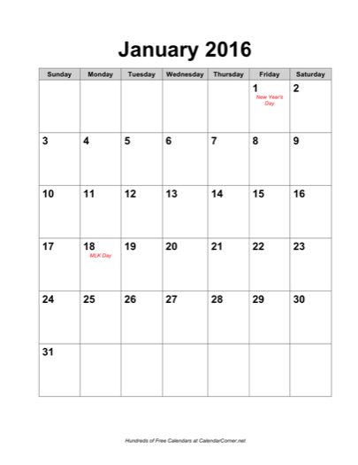 2011 Calendar with Holidays,