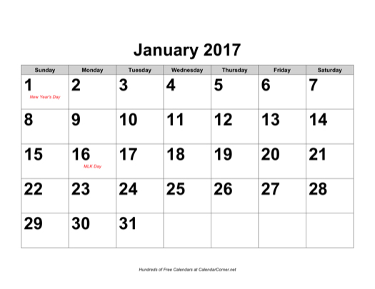 just calendar 2017