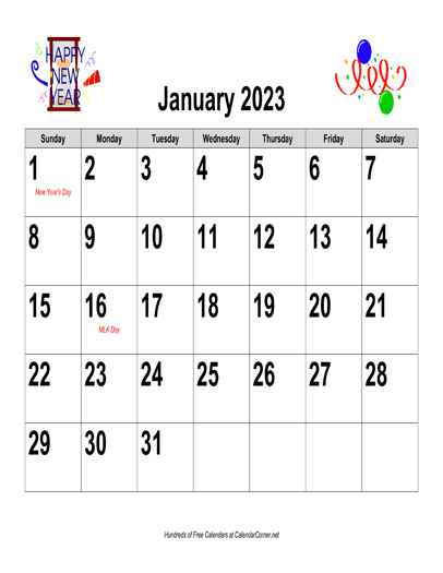 Free 2023 Large Number Holiday Graphics Calendar Landscape With Holidays