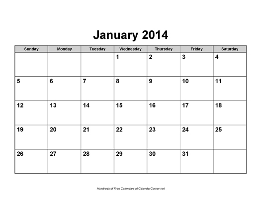 Blank Monthly Calendar Template 2014