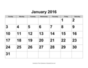 2016 Large-Number Calendar, Landscape