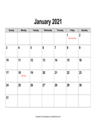 2021 Calendar, Landscape with Holidays