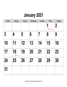 2021 Large-Number Calendar, Landscape with Holidays
