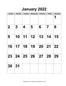 2022 Large-Number Calendar