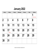 2022 Large-Number Calendar, Landscape with Holidays