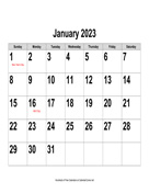 2023 Large-Number Calendar, Landscape with Holidays