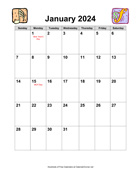2024 Music Calendar with Holidays