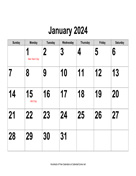 2024 Large-Number Calendar, Landscape with Holidays