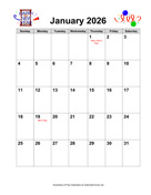 2026 Holiday Graphics Calendar with Holidays