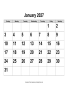 2027 Large-Number Calendar, Landscape
