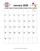 2028 Holiday Graphics Calendar with Holidays