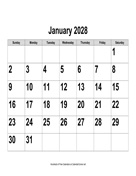 2028 Large-Number Calendar, Landscape