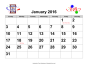 2016 Large-Number Holiday Graphics Calendar with Holidays, Landscape
