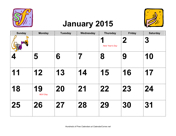 2015 Large-Number Music Calendar with Holidays, Landscape