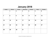 2018 Calendar, Landscape