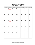2018 Calendar with Holidays