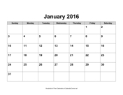 2016 Calendar, Landscape