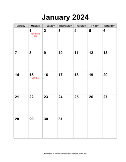 Free 2024 Calendar with Holidays