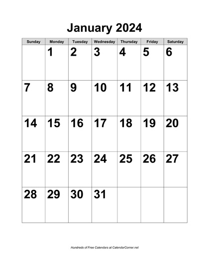 Free 2024 Large-Number Calendar