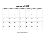 2015 Calendar with Holidays, Landscape