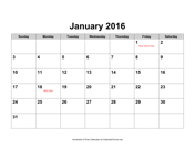 2016 Calendar with Holidays, Landscape