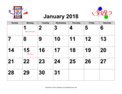 2018 Large-Number Holiday Graphics Calendar with Holidays, Landscape