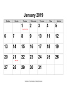 2019 Large-Number Calendar, Landscape with Holidays