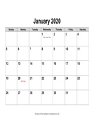 2020 Calendar, Landscape with Holidays