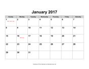 2017 Calendar with Holidays, Landscape