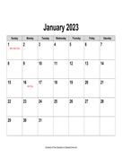2023 Calendar, Landscape with Holidays