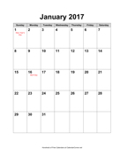 2017 Calendar with Holidays