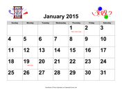 2015 Large-Number Holiday Graphics Calendar with Holidays, Landscape