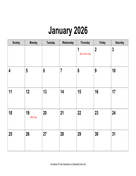 2026 Calendar, Landscape with Holidays