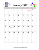2027 Holiday Graphics Calendar with Holidays