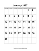 2027 Large-Number Calendar