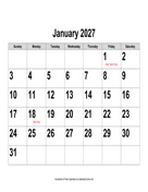 2027 Large-Number Calendar, Landscape with Holidays