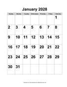 2028 Large-Number Calendar