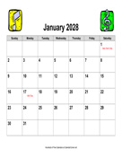 2028 Music Calendar, Landscape with Holidays