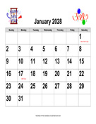 2028 Large-Number Holiday Graphics Calendar, Landscape with Holidays