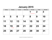 2015 Large-Number Calendar with Holidays, Landscape