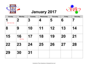 2017 Large-Number Holiday Graphics Calendar with Holidays, Landscape
