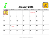 2015 Music Calendar with Holidays, Landscape