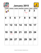 2015 Large-Number Music Calendar with Holidays