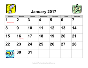 2017 Large-Number Music Calendar with Holidays, Landscape