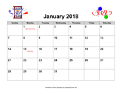 2018 Holiday Graphics Calendar with Holidays, Landscape